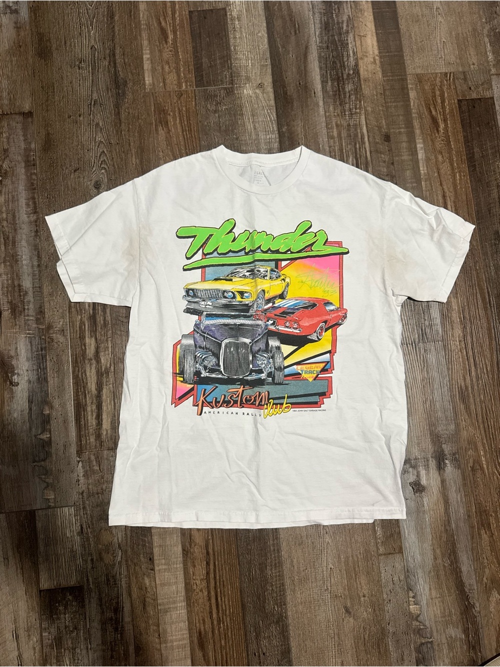 White vintage Thunder oversized graphic tee from brandy Melville